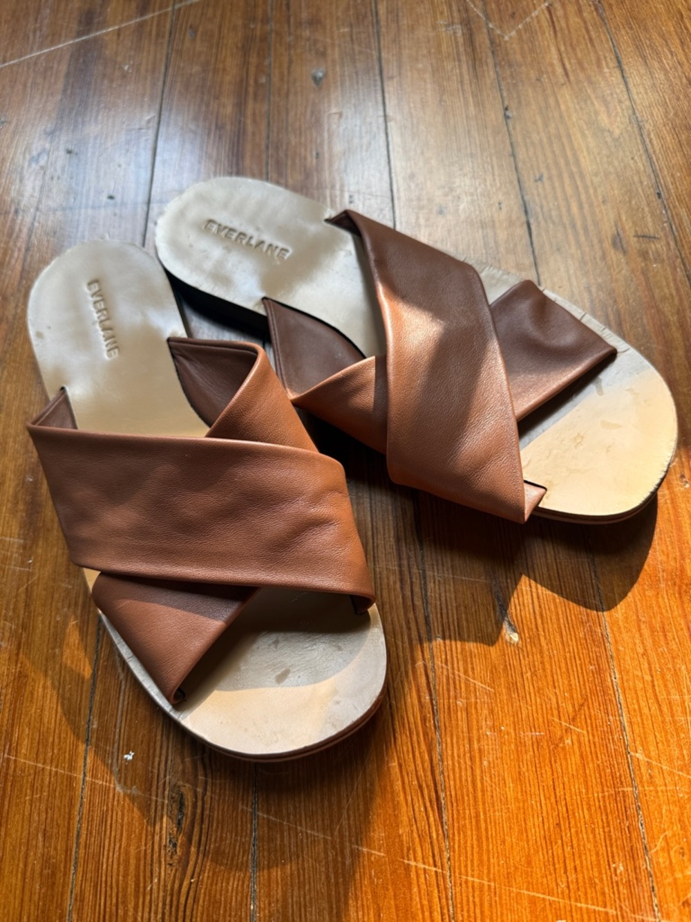 Everlane Brown Cross-Band Leather Slide Sandals - Women - Picture 4 of 4